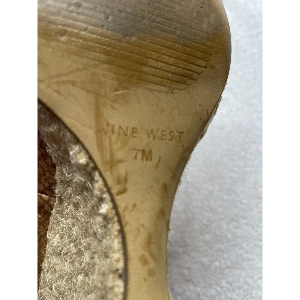 Nine West Shoes Women Size 7M Faux Snakeskin Peep Toe Espadrille Wedges